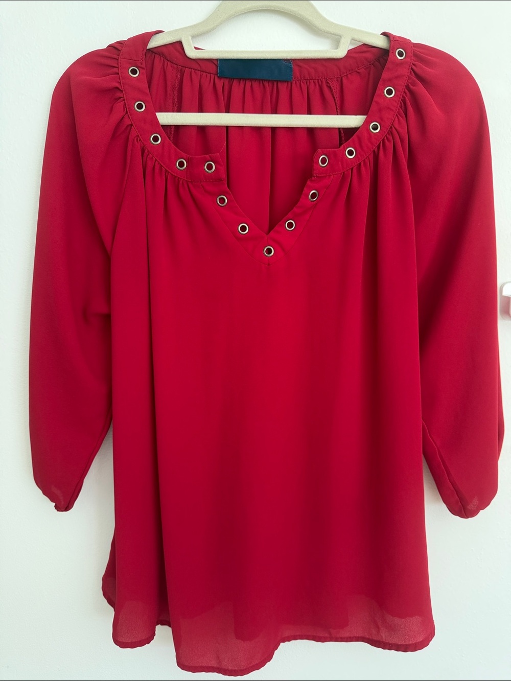 Women's Red Grommet-Trim Tunic Blouse